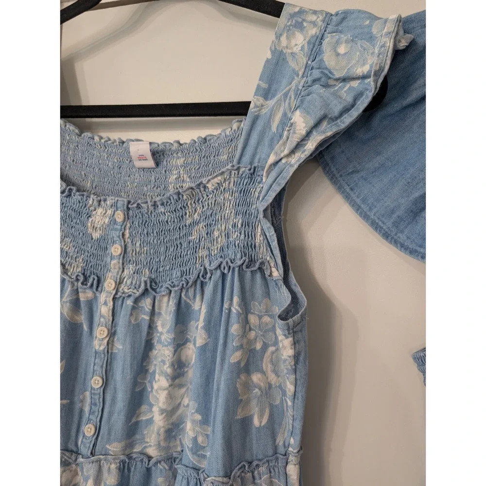 Old Navy Womens Chambray‎ Dress Bundle Floral Midi & Solid Smocked mini lot of 2 - Picture 4 of 11